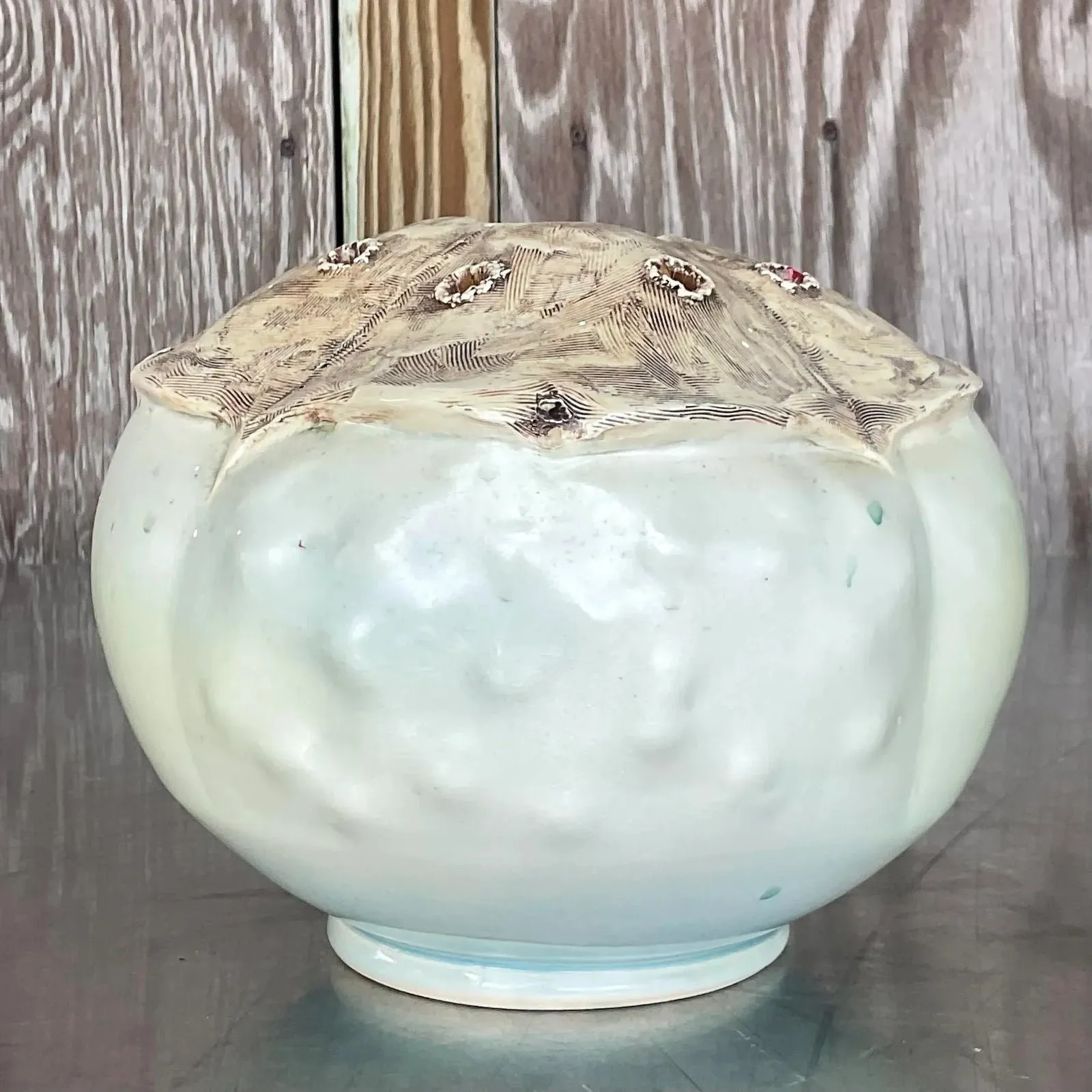 Vintage Boho Signed Studio Pottery Vase - Pottery, 7.5W x 7H — additional photo 3