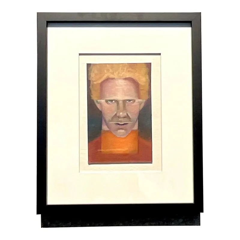 Vintage Boho Signed Original Oil Portrait on Board - Glass, 17.75W x 21.75H — additional photo 1