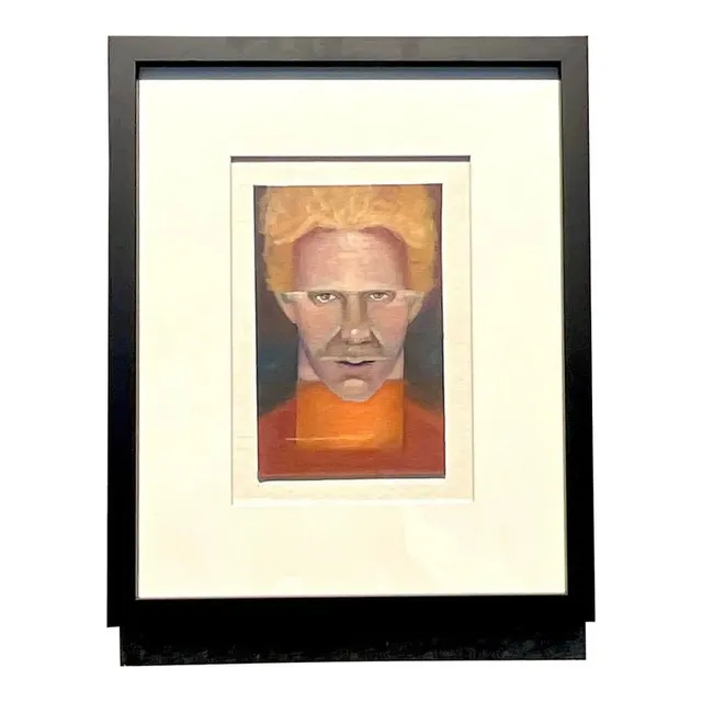 Vintage Boho Signed Original Oil Portrait on Board - Glass, 17.75W x 21.75H — additional photo 1