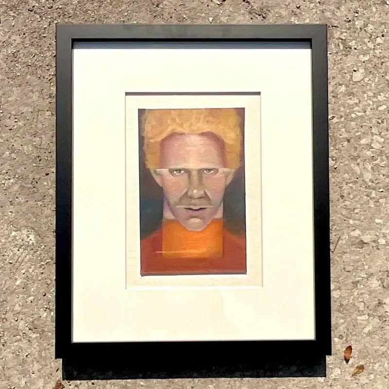 Vintage Boho Signed Original Oil Portrait on Board - Glass, 17.75W x 21.75H — additional photo 2
