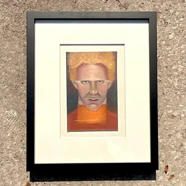 Vintage Boho Signed Original Oil Portrait on Board - Glass, 17.75W x 21.75H — additional photo 2