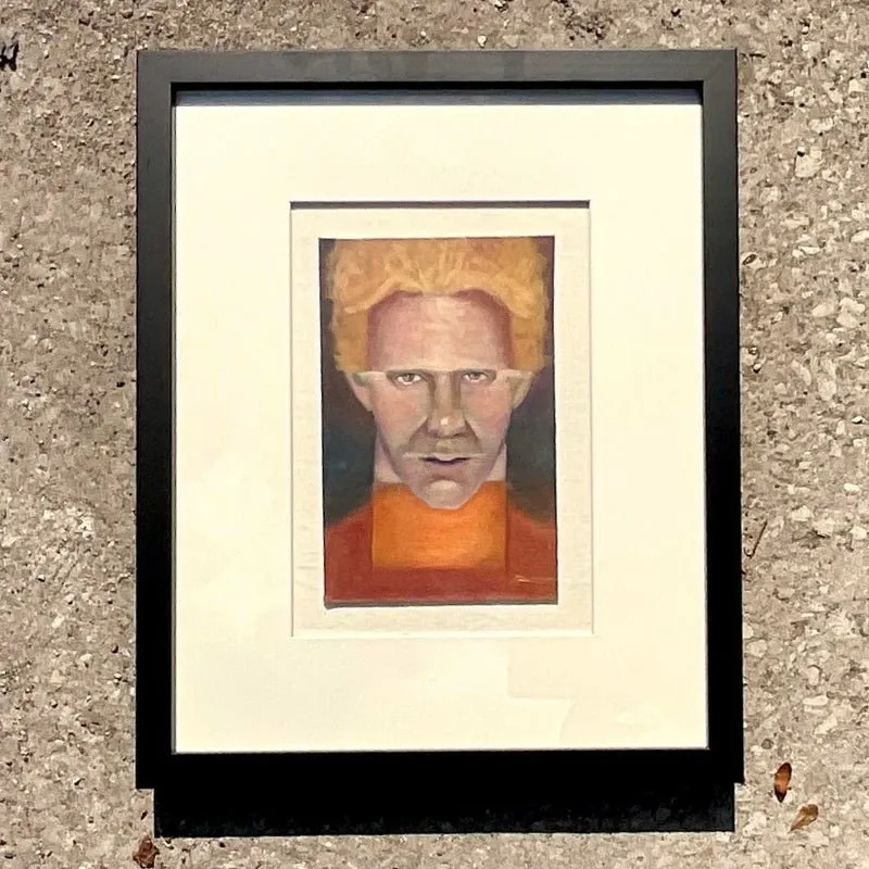 Vintage Boho Signed Original Oil Portrait on Board - Glass, 17.75W x 21.75H — additional photo 3