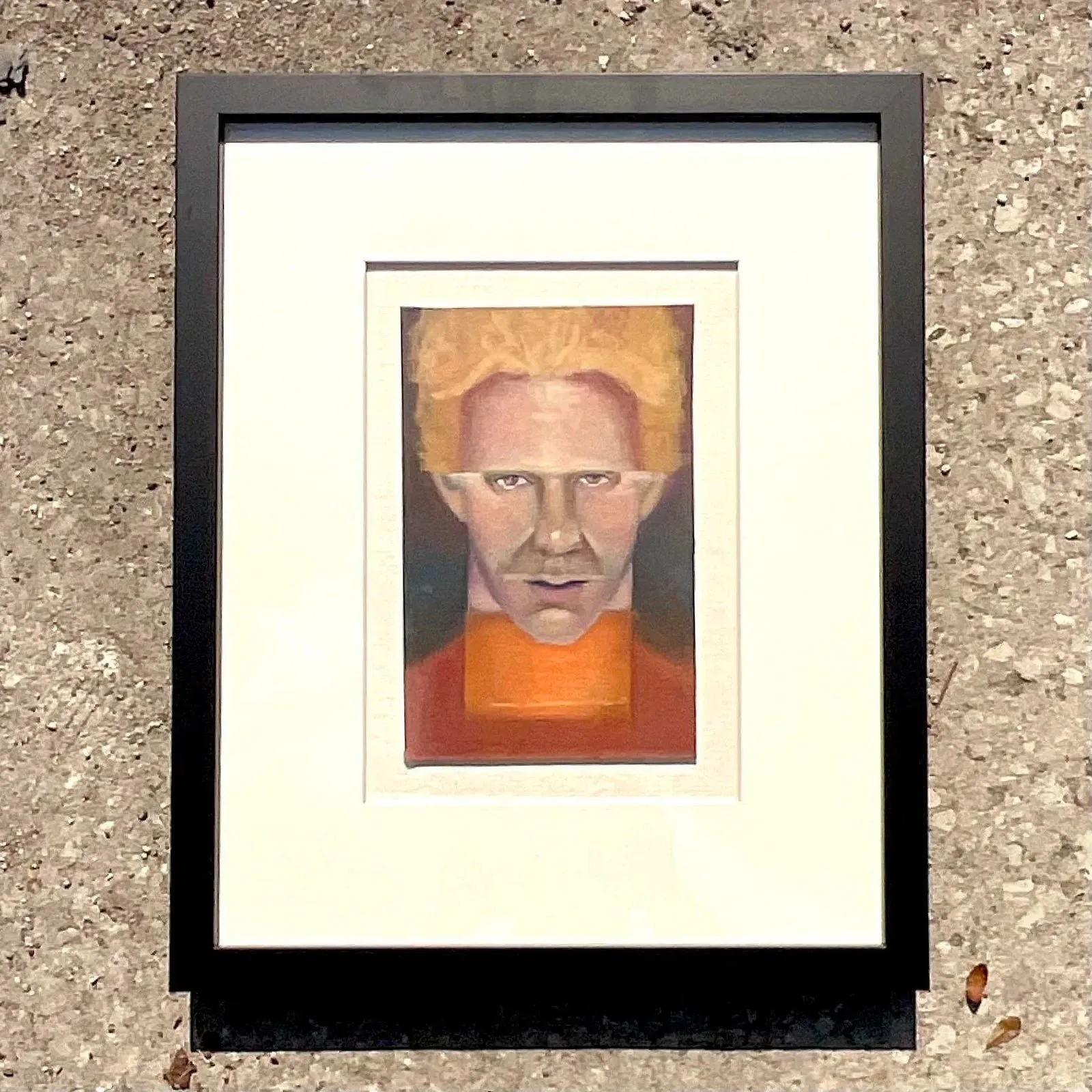 Vintage Boho Signed Original Oil Portrait on Board - Glass, 17.75W x 21.75H — additional photo 4