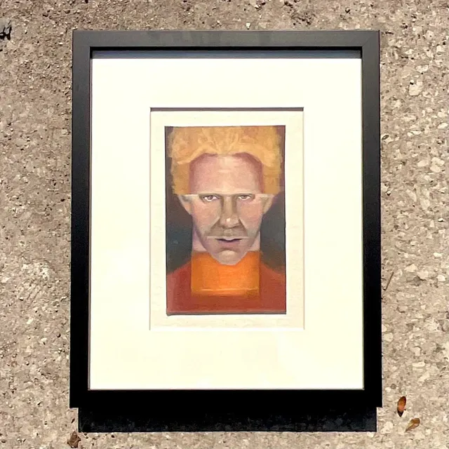 Vintage Boho Signed Original Oil Portrait on Board - Glass, 17.75W x 21.75H — additional photo 4