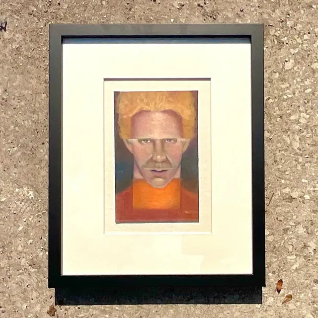 Vintage Boho Signed Original Oil Portrait on Board - Glass, 17.75W x 21.75H — additional photo 5