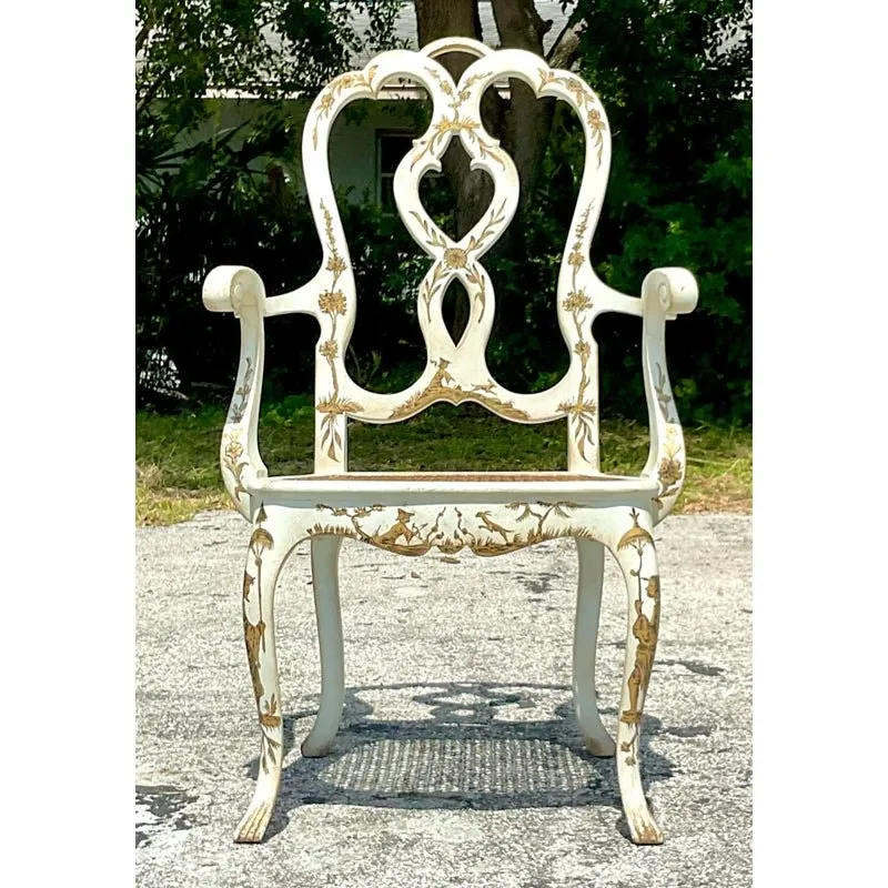 Vintage Regency Chinoiserie Chippendale Arm Chair