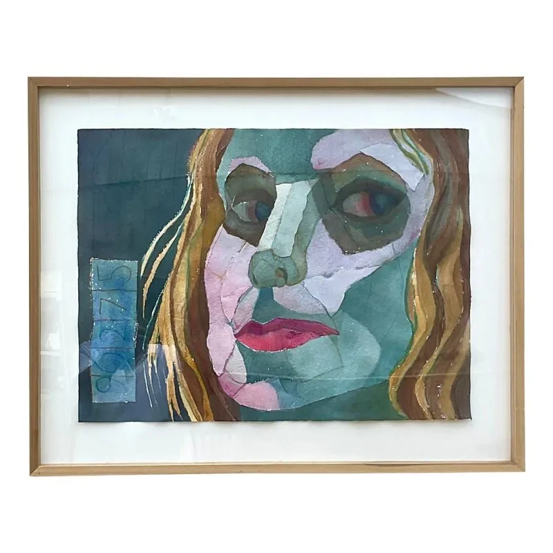 Vintage Boho Signed Original Mixed Media Painting — additional photo 1