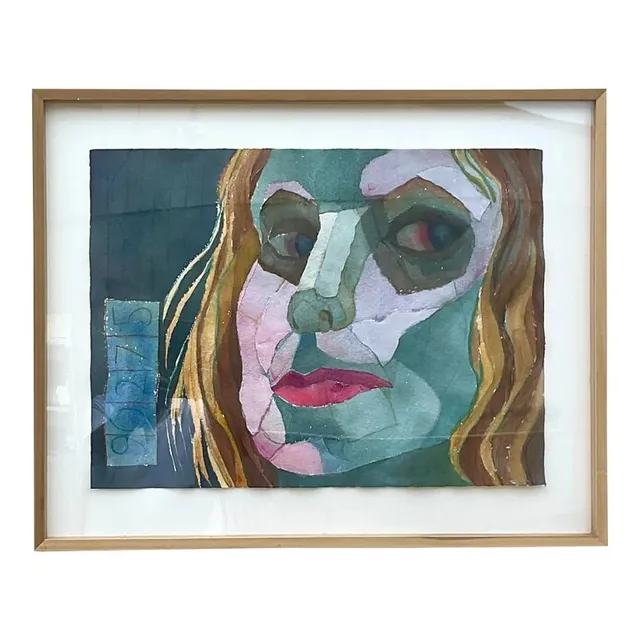 Vintage Boho Signed Original Mixed Media Painting — additional photo 1