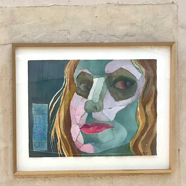 Vintage Boho Signed Original Mixed Media Painting — additional photo 2