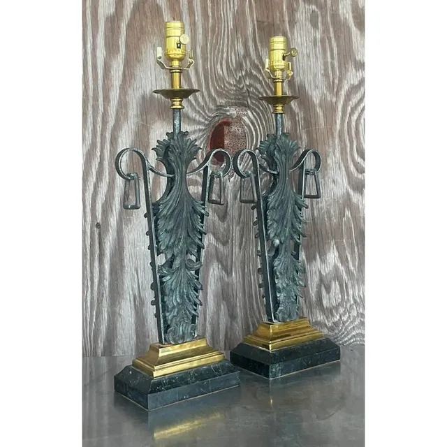 Vintage Boho Maitland Smith Patinated Fleur De Lys Lamps - a Pair — additional photo 5
