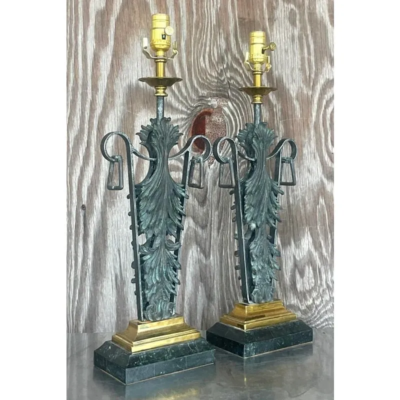 Vintage Boho Maitland Smith Patinated Fleur De Lys Lamps - a Pair — additional photo 7