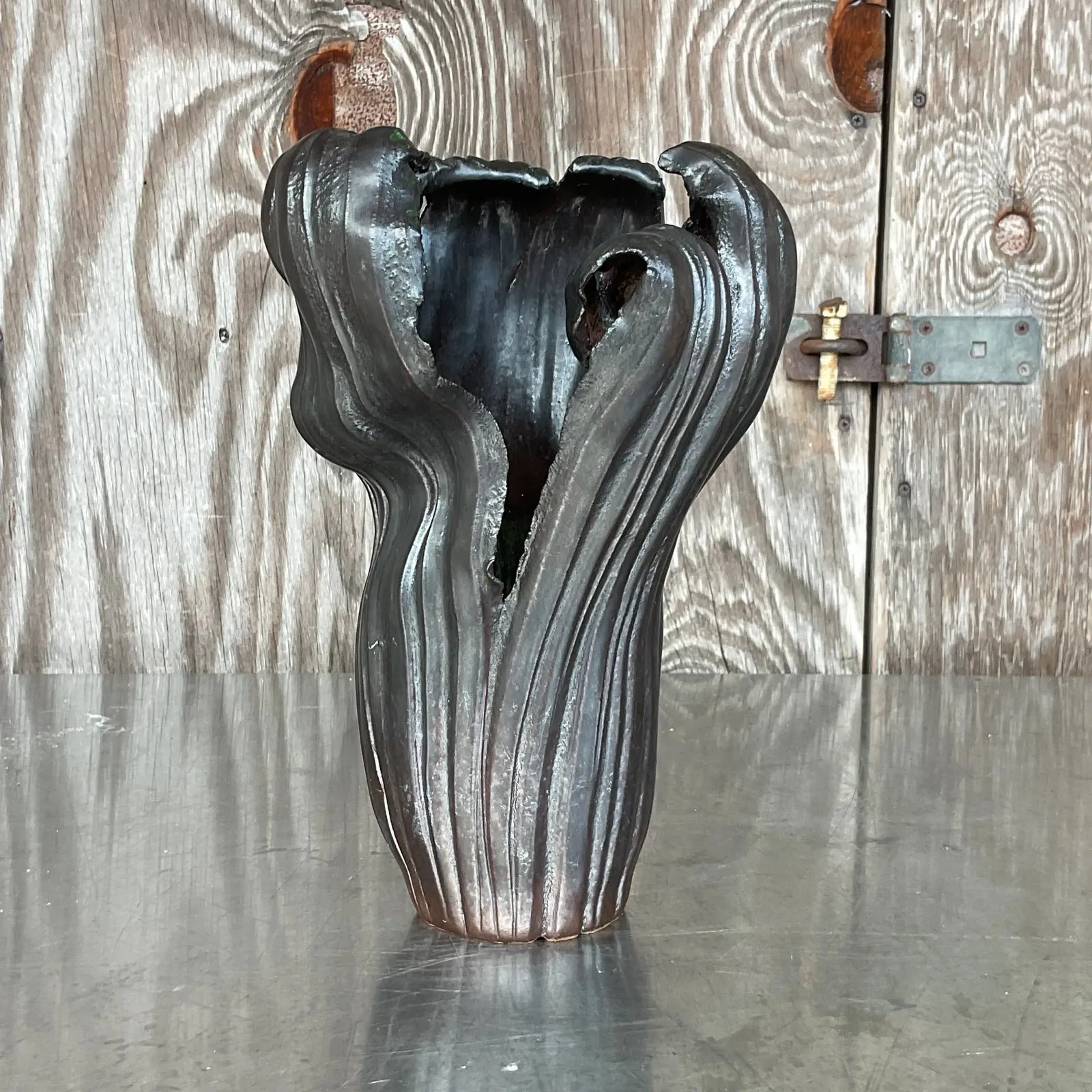 Vintage Boho Signed Studio Pottery Vase - Pottery, 7W x 12.25H — additional photo 3