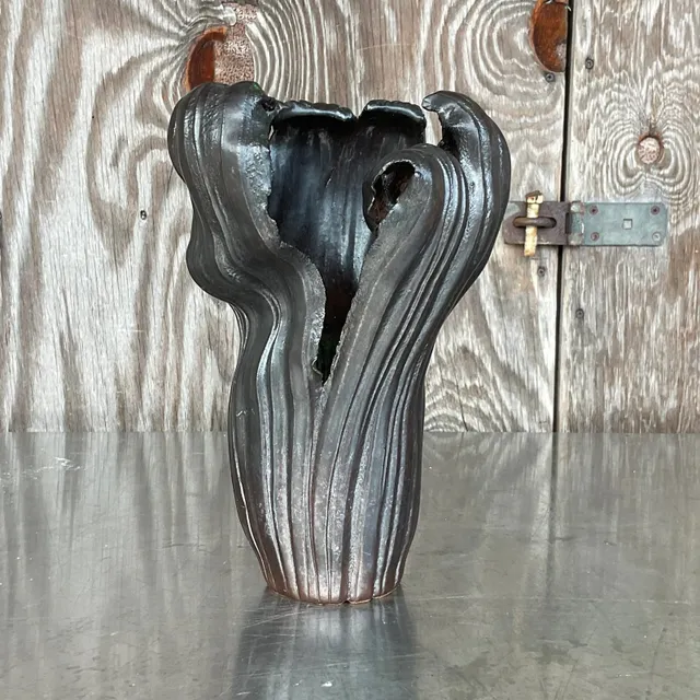 Vintage Boho Signed Studio Pottery Vase - Pottery, 7W x 12.25H — additional photo 3