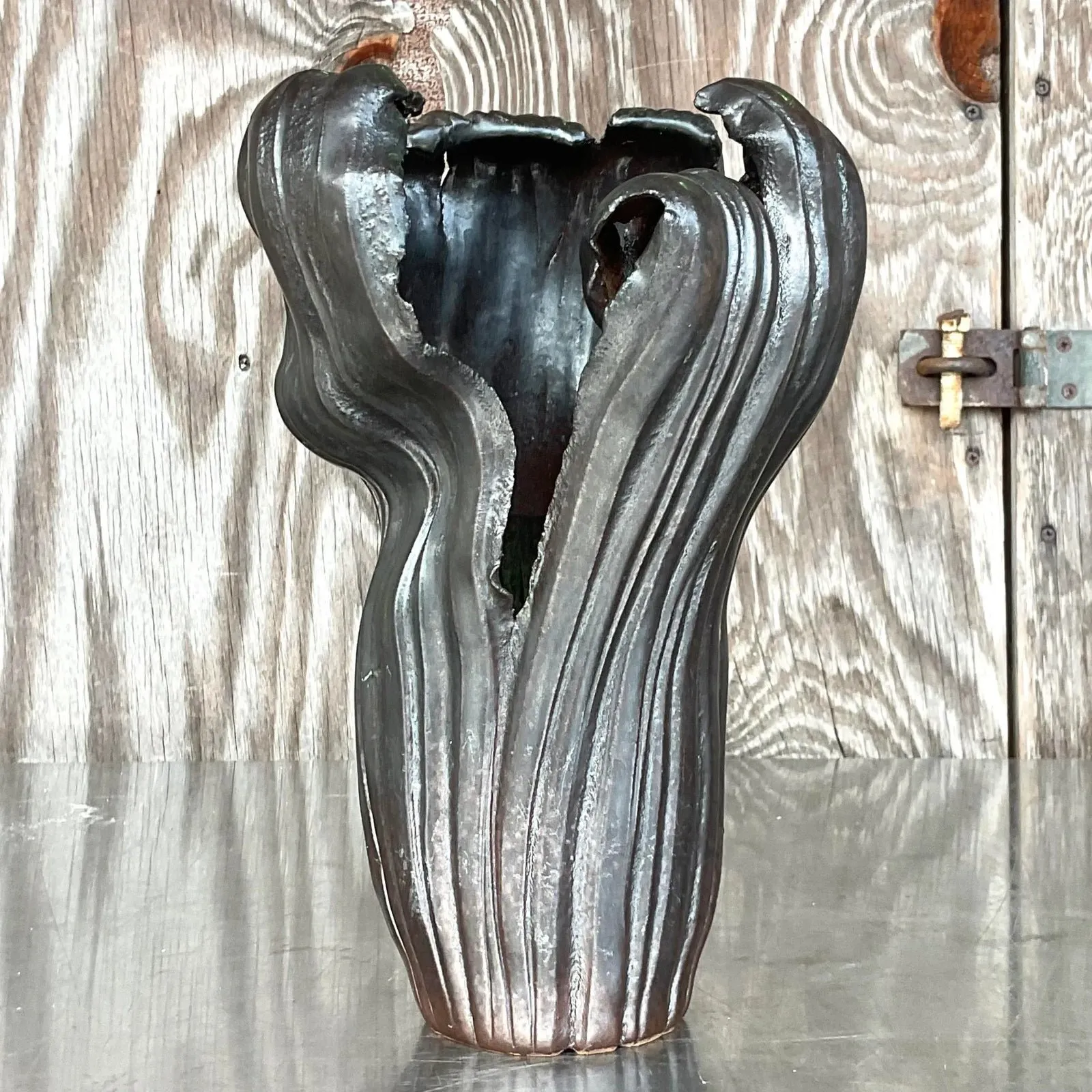 Vintage Boho Signed Studio Pottery Vase - Pottery, 7W x 12.25H — additional photo 4