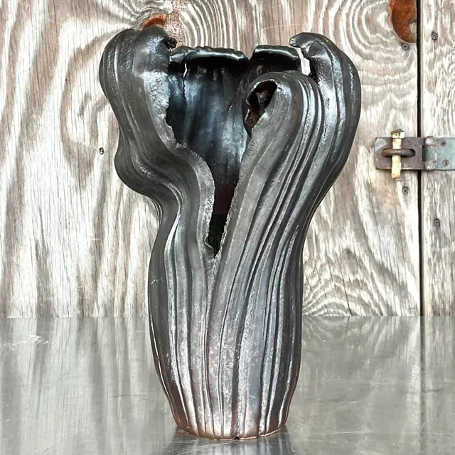 Vintage Boho Signed Studio Pottery Vase - Pottery, 7W x 12.25H — additional photo 4