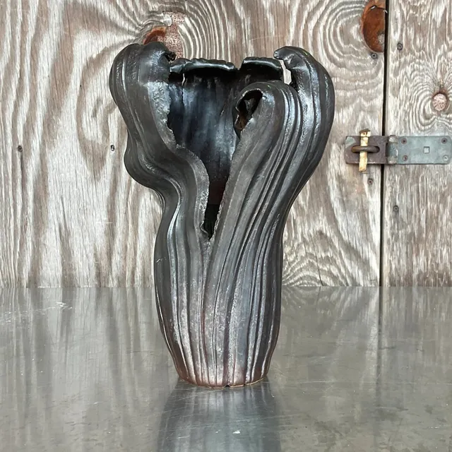 Vintage Boho Signed Studio Pottery Vase - Pottery, 7W x 12.25H — additional photo 7