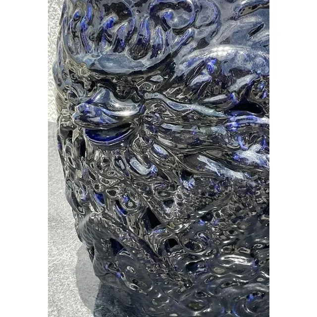 Vintage Boho Glazed Ceramic Dragon Stools - a Pair — additional photo 5