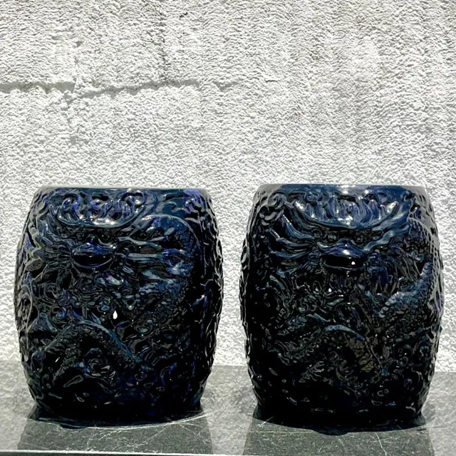 Vintage Boho Glazed Ceramic Dragon Stools - a Pair — additional photo 4
