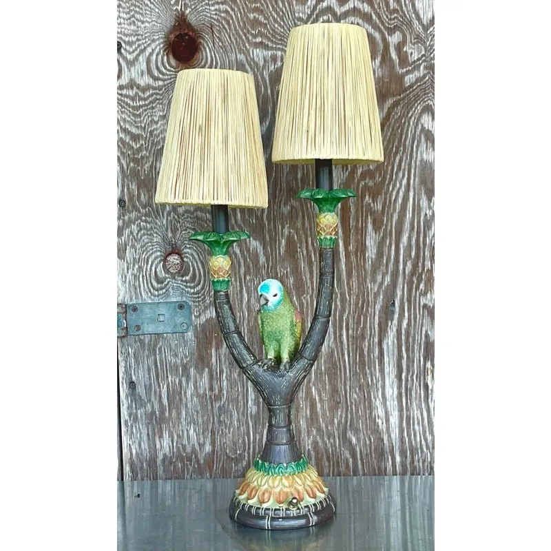 Vintage Boho Happy Parakeet Lamp