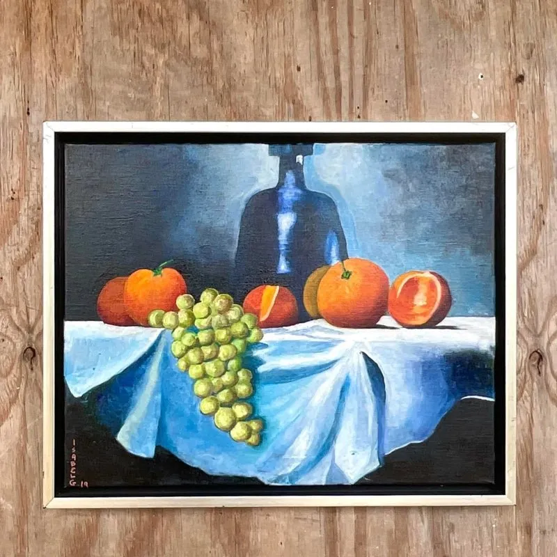 Vintage Boho Signed Original Oil Painting, Still Life on Canvas — additional photo 1