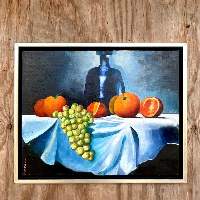 Vintage Boho Signed Original Oil Painting, Still Life on Canvas — additional photo 4