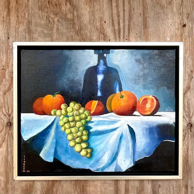Vintage Boho Signed Original Oil Painting, Still Life on Canvas — additional photo 2
