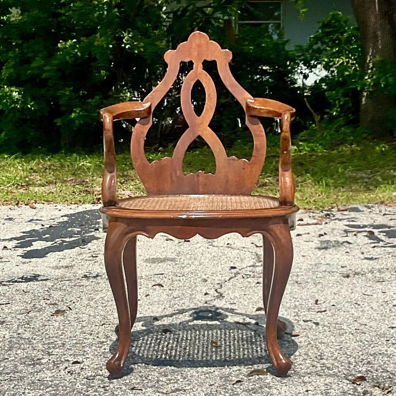 Vintage Boho Italian Fruitwood Venetian Style Cane Chair — additional photo 5