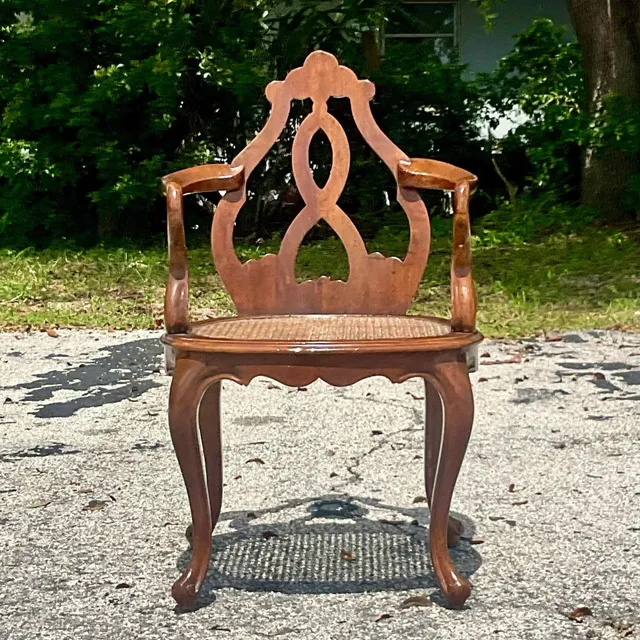 Vintage Boho Italian Fruitwood Venetian Style Cane Chair — additional photo 5