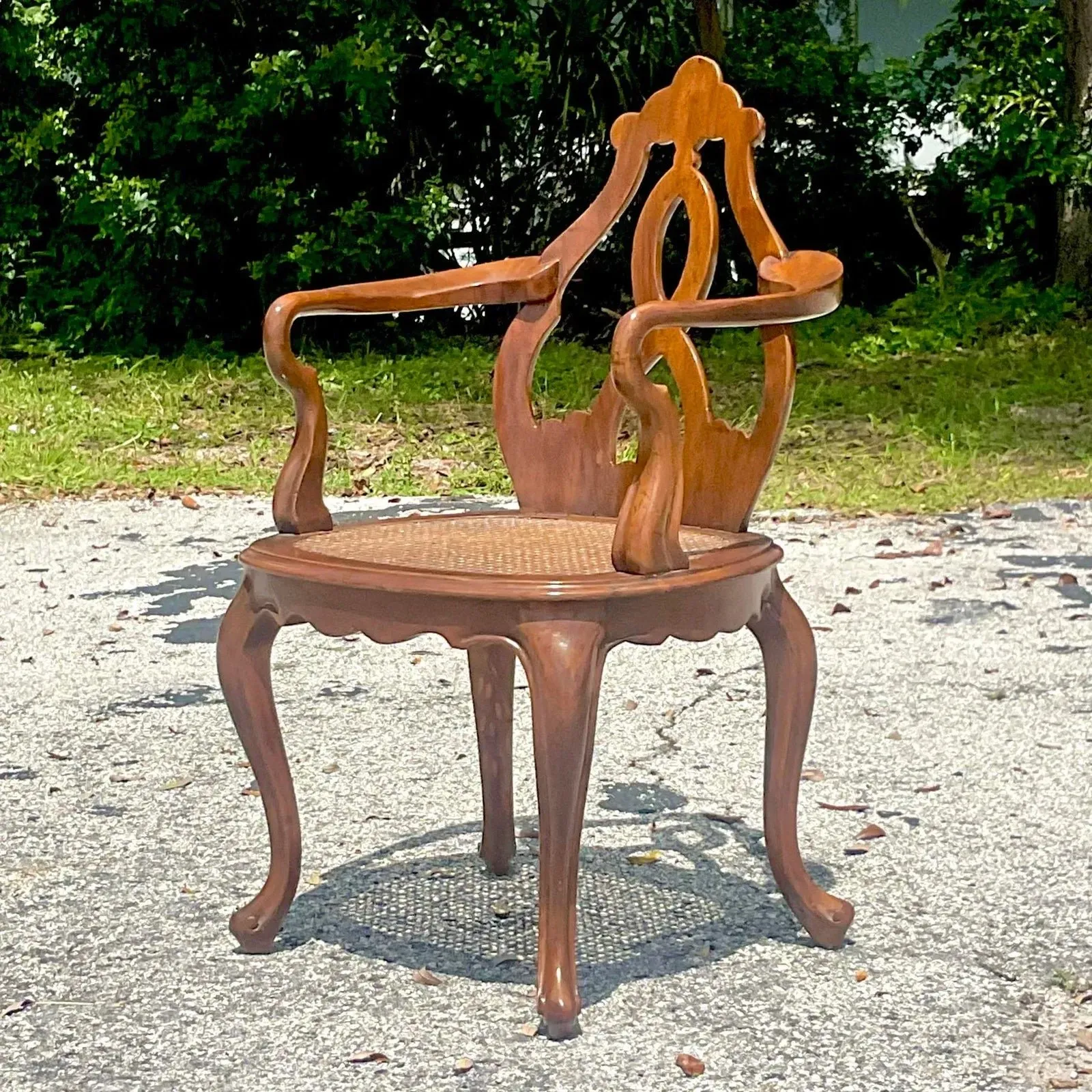 Vintage Boho Italian Fruitwood Venetian Style Cane Chair — additional photo 1