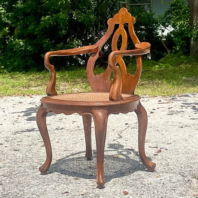 Vintage Boho Italian Fruitwood Venetian Style Cane Chair — additional photo 2