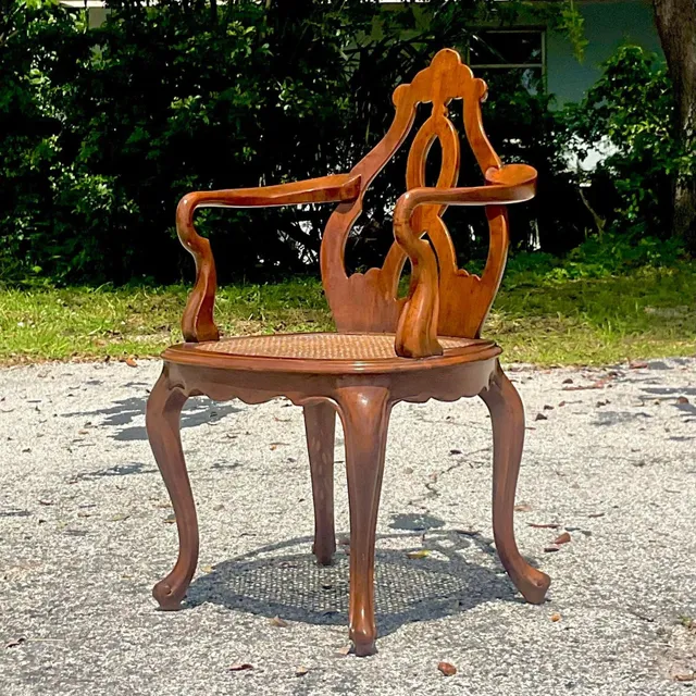 Vintage Boho Italian Fruitwood Venetian Style Cane Chair — additional photo 7