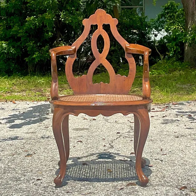 Vintage Boho Italian Fruitwood Venetian Style Cane Chair — additional photo 8