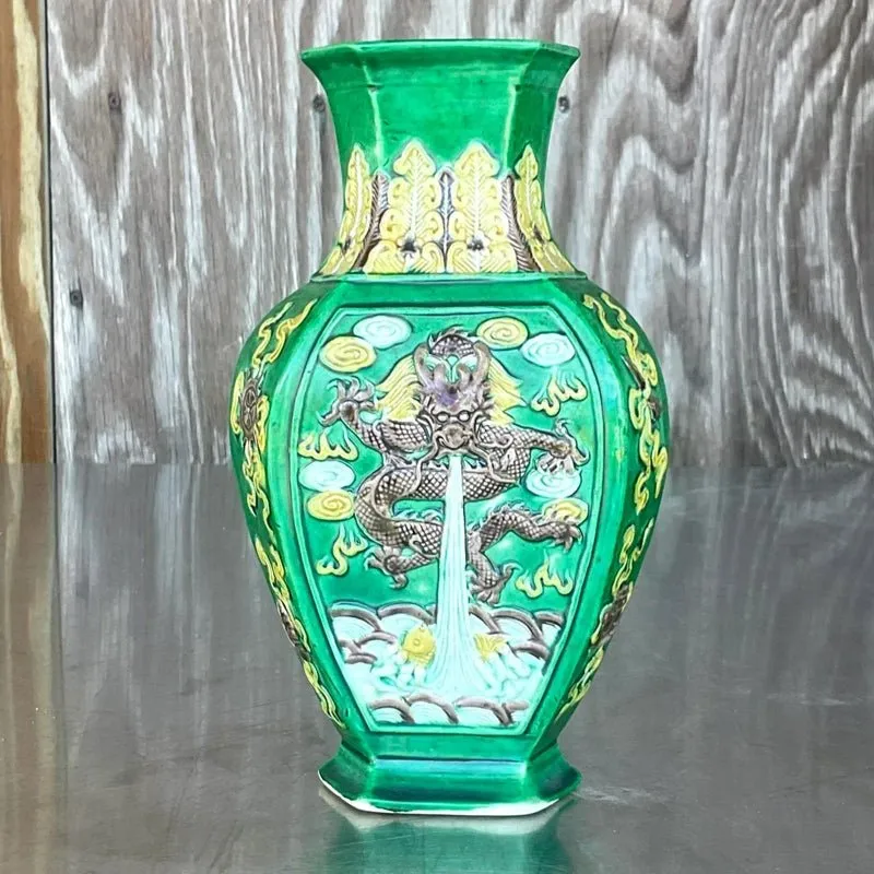Vintage 1920s Asian Dragon Vase — additional photo 1