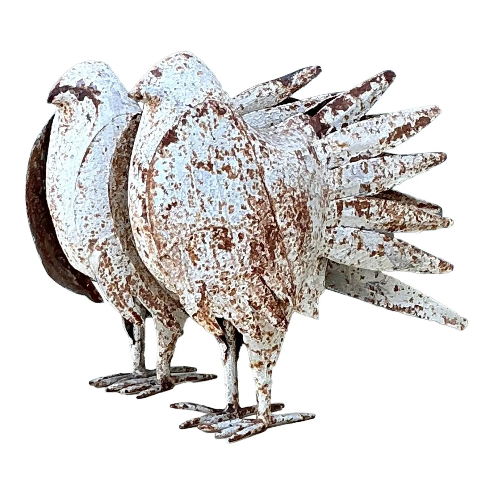Vintage Distressed Punch Cut Metal Birds - A Pair — additional photo 1