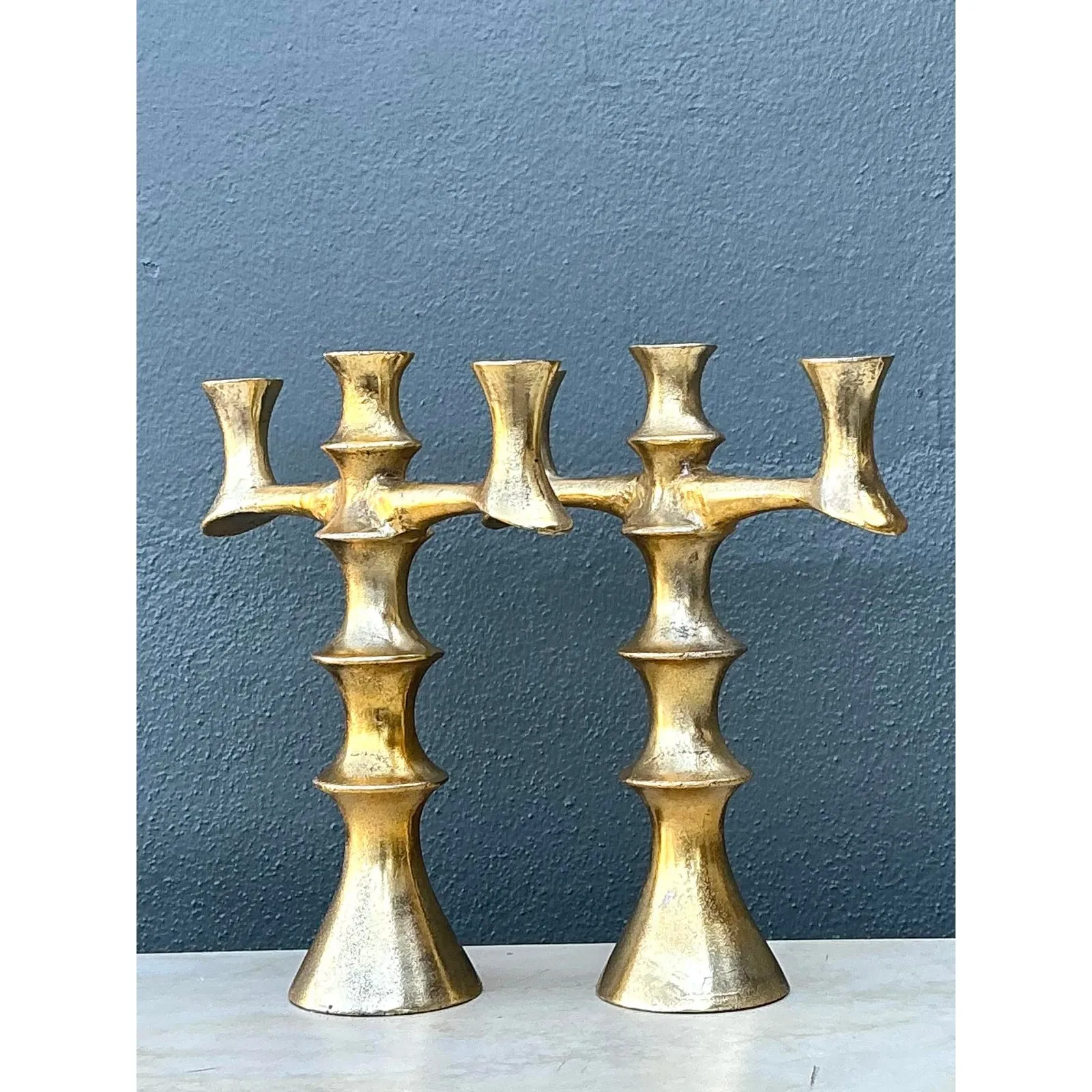 Vintage Brutalist Bronze Candlesticks - A Pair — additional photo 2