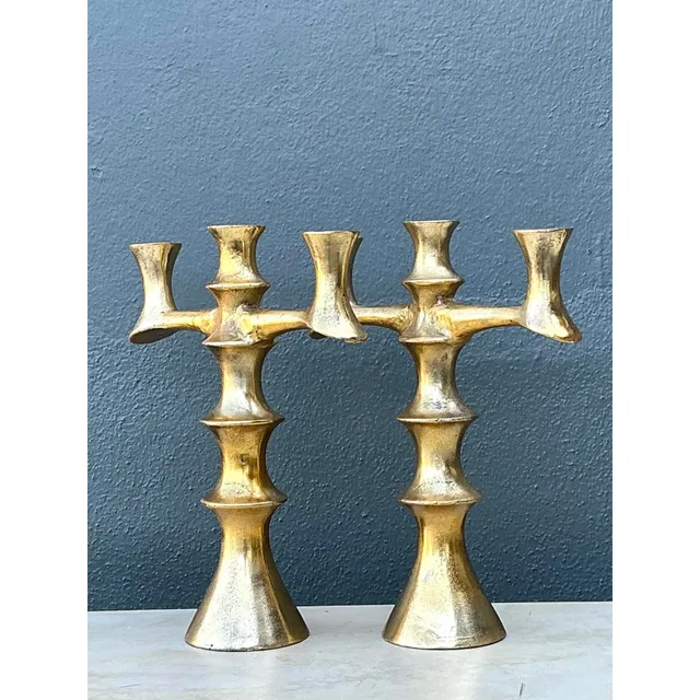 Vintage Brutalist Bronze Candlesticks - A Pair — additional photo 2