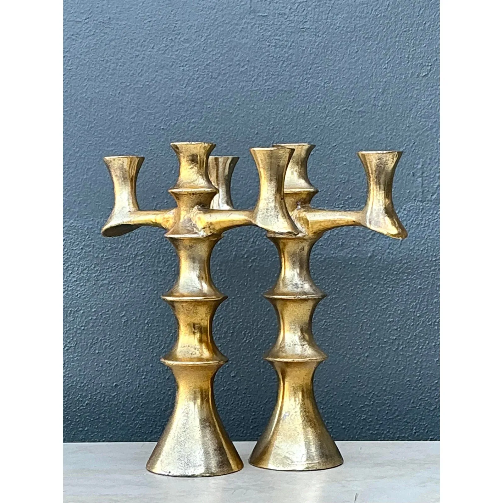 Vintage Brutalist Bronze Candlesticks - A Pair — additional photo 3