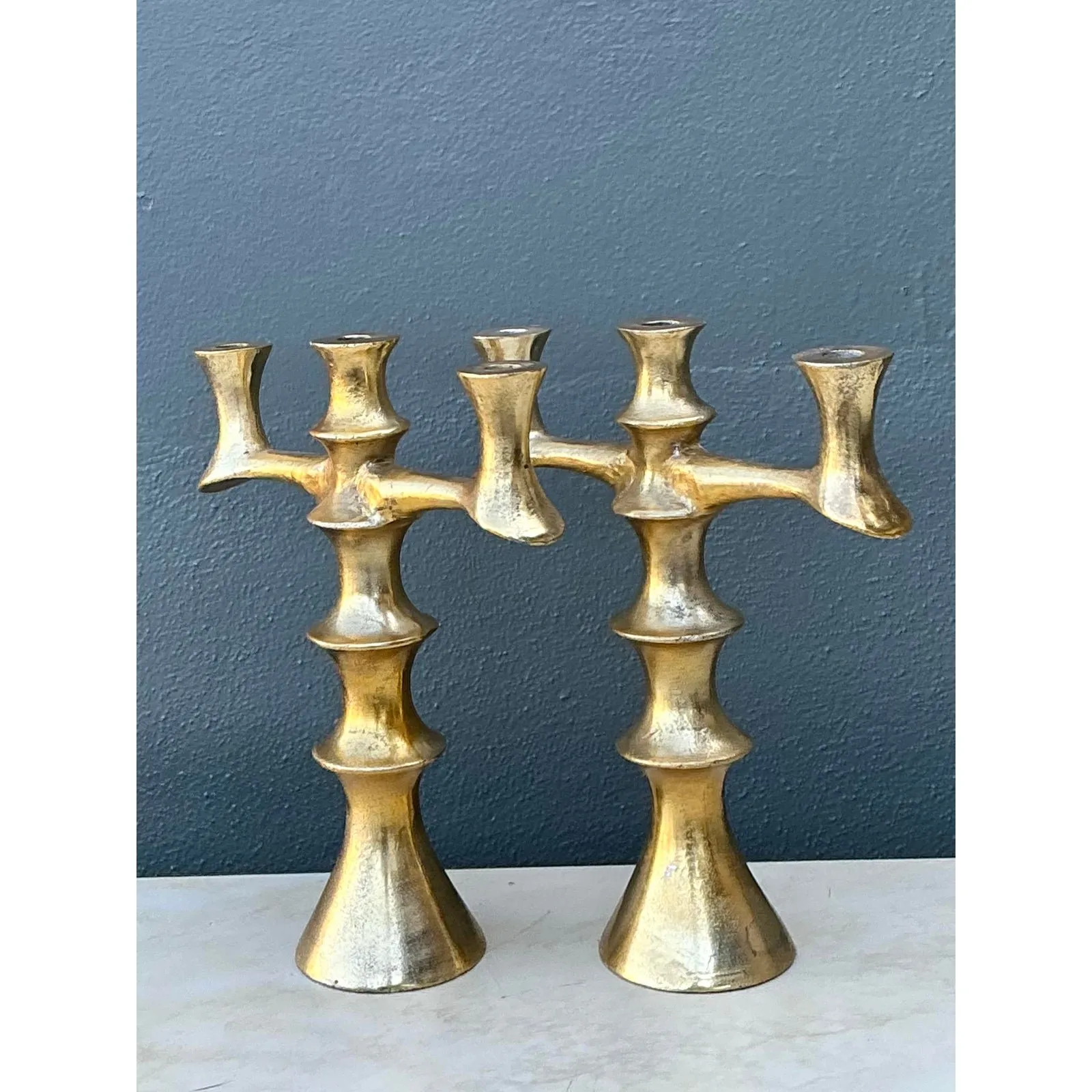 Vintage Brutalist Bronze Candlesticks - A Pair — additional photo 4