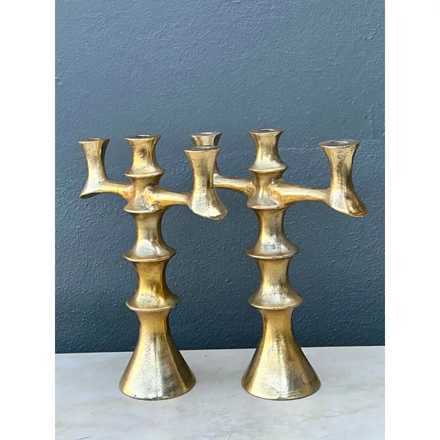 Vintage Brutalist Bronze Candlesticks - A Pair — additional photo 4
