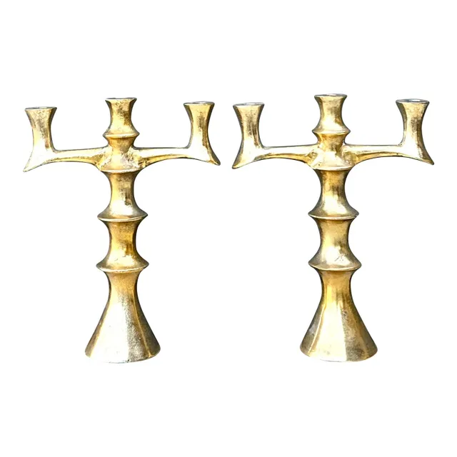 Vintage Brutalist Bronze Candlesticks - A Pair — additional photo 8