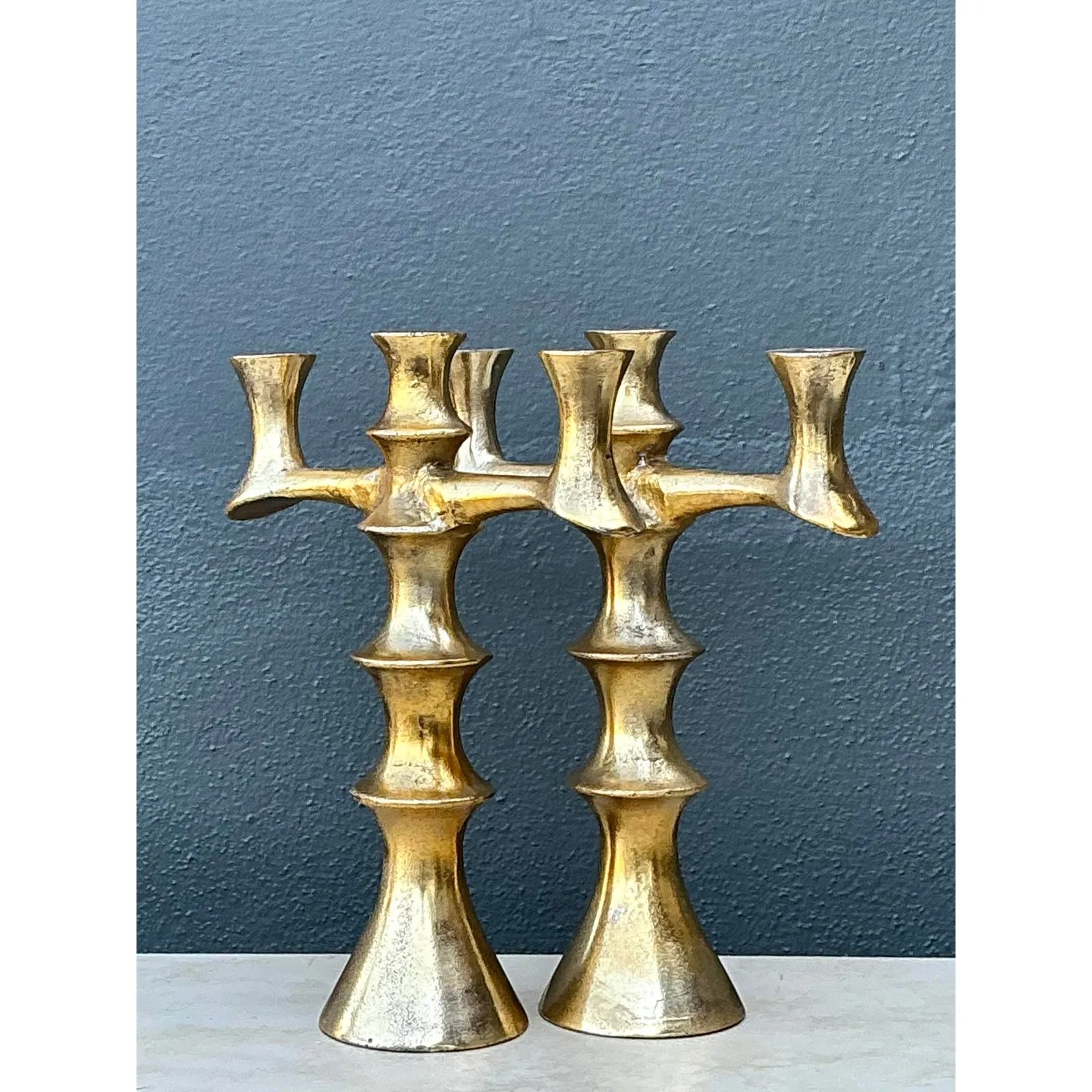 Vintage Brutalist Bronze Candlesticks - A Pair — additional photo 5
