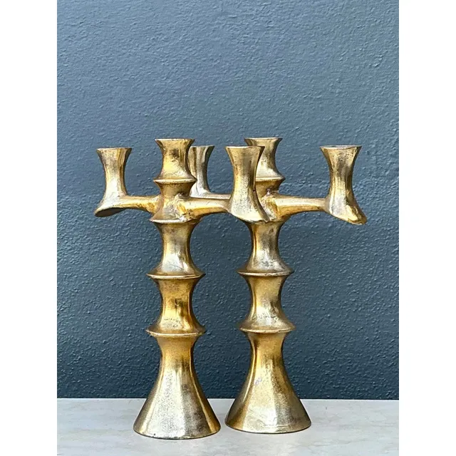 Vintage Brutalist Bronze Candlesticks - A Pair — additional photo 5