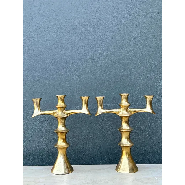 Vintage Brutalist Bronze Candlesticks - A Pair — additional photo 1