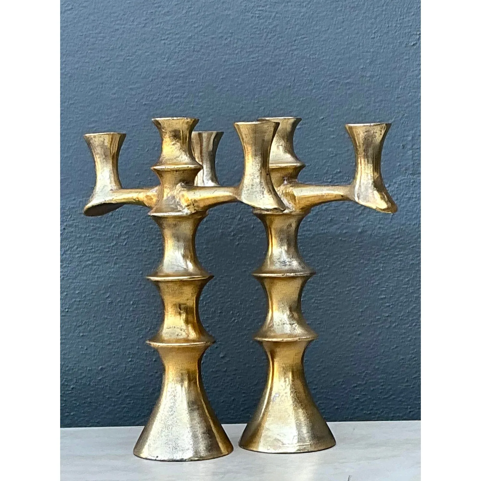 Vintage Brutalist Bronze Candlesticks - A Pair — additional photo 6