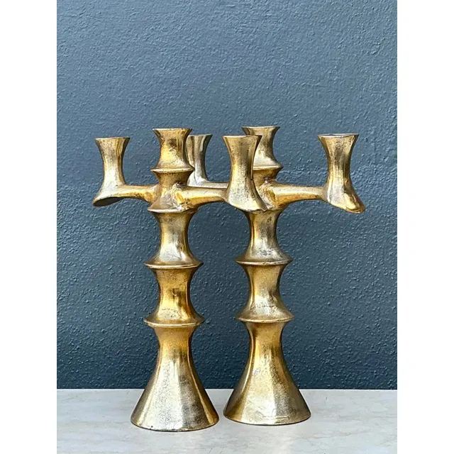 Vintage Brutalist Bronze Candlesticks - A Pair — additional photo 7