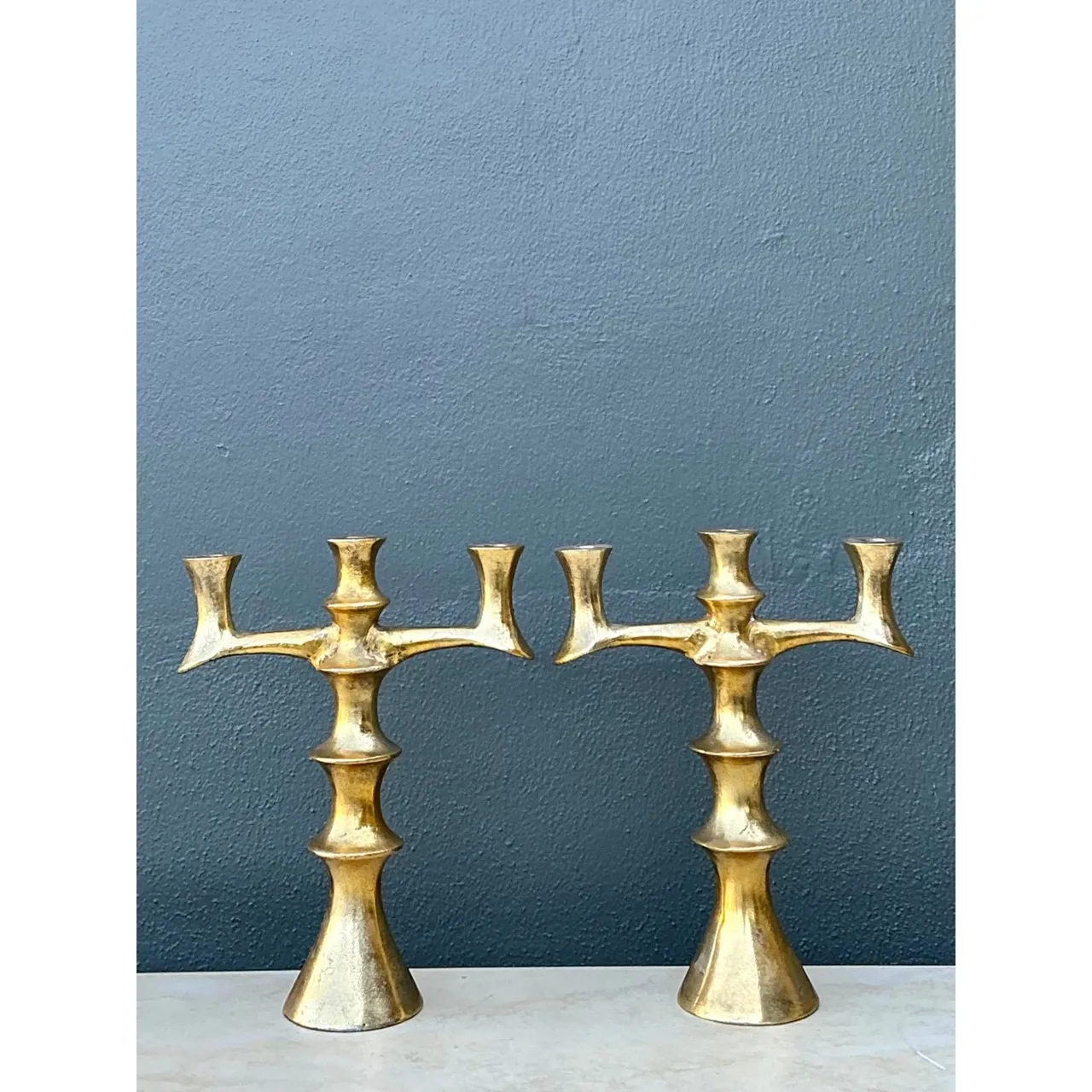 Vintage Brutalist Bronze Candlesticks - A Pair