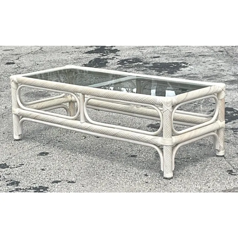 Vintage Coastal Cerused Pencil Reed Coffee Table — additional photo 2