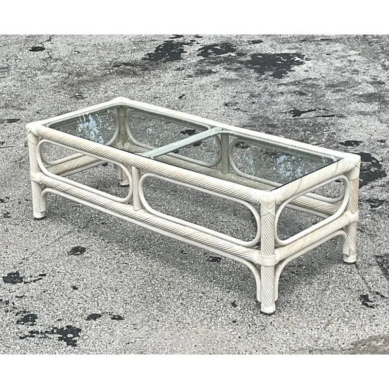 Vintage Coastal Cerused Pencil Reed Coffee Table — additional photo 3