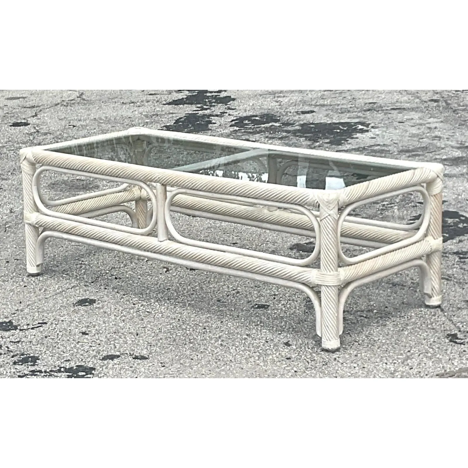 Vintage Coastal Cerused Pencil Reed Coffee Table — additional photo 4