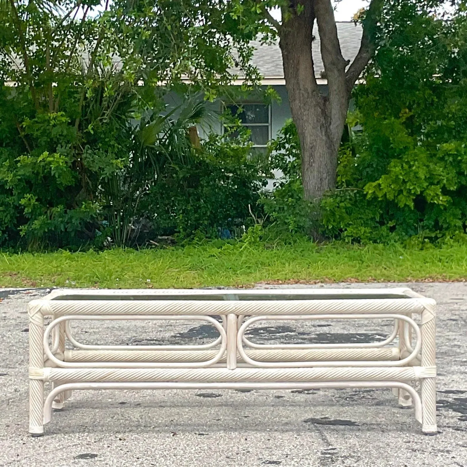 Vintage Coastal Cerused Pencil Reed Coffee Table — additional photo 6